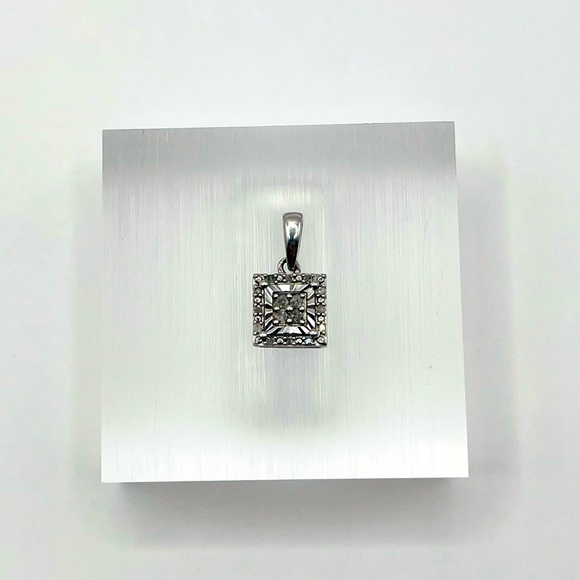 Natural Diamond Square Silver Pendant - Picture 1 of 7